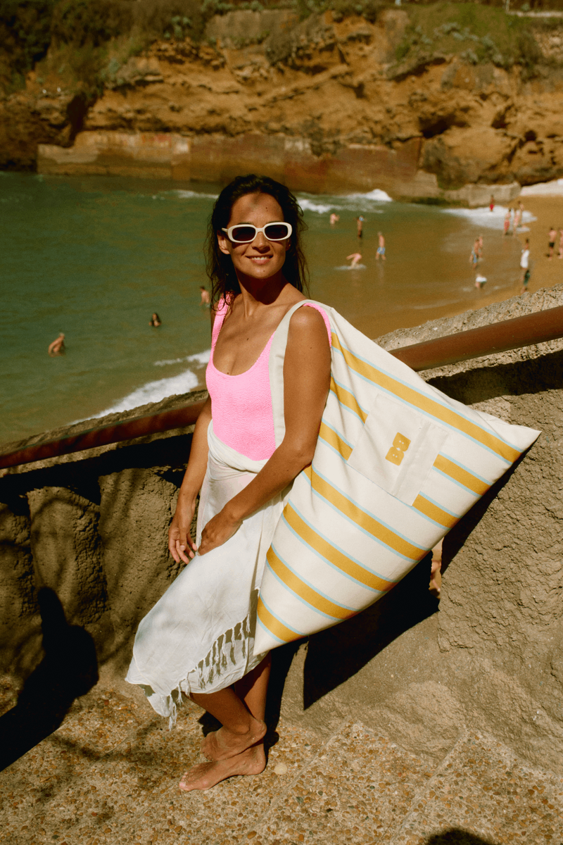 coussin de plage luxe jaune rayures